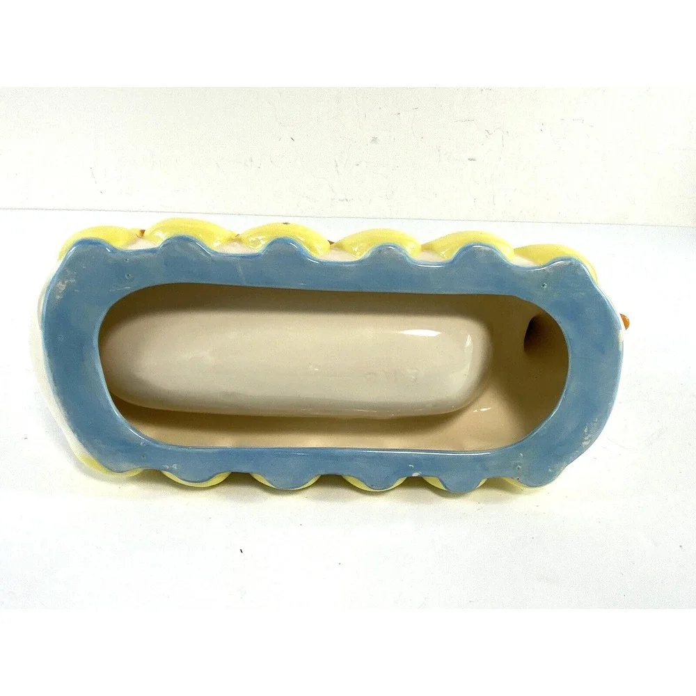 Vtg White Ceramic Duck with Ducklings Cracker Food Tray Signed Floral Hat